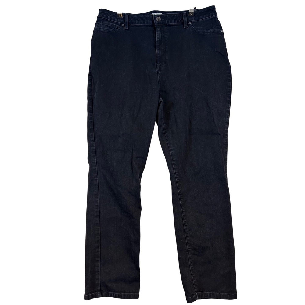 LL Bean Classic Fit Jeans Womens 18 Regular Black Straight Leg High Rise Stretch